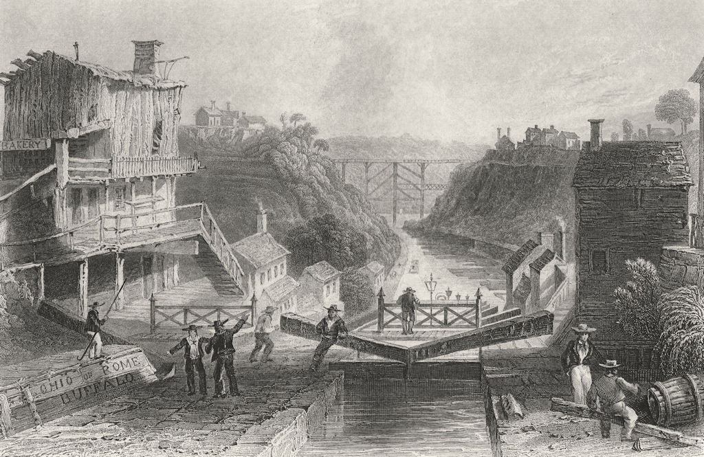 Lockport, Erie Canal, New York. WH BARTLETT 1840 old antique print picture